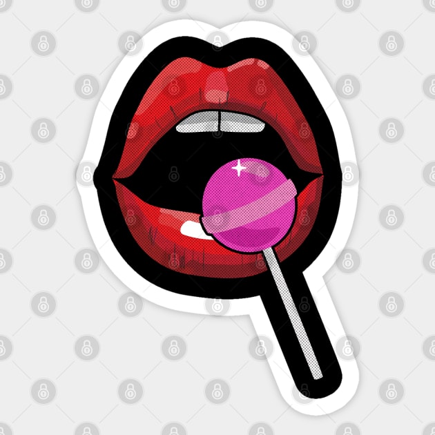 Super Sexy red lips lollipop pink black Sticker by opippi